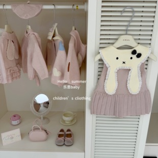 【乐恩baby】泰可爱啦！原创女童26秋卡通兔子耳朵针织背心连衣裙