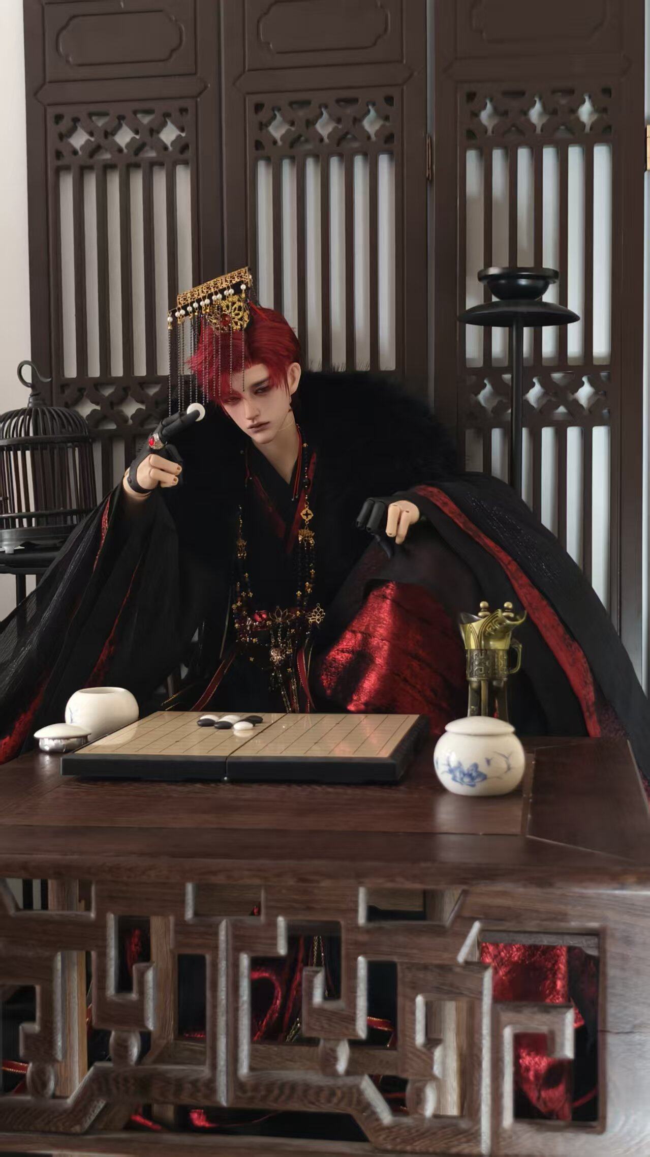 【云霄】BJD三分,四分,叔体古装古风娃衣大全套大袖衫（黑红）