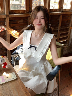 法式甜美风蝴蝶结无袖连衣裙女学生夏天新款气质显瘦高级感短裙子