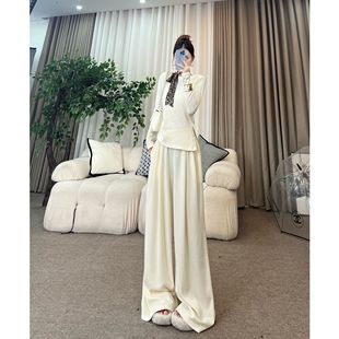 圆领纽扣收腰上衣直筒阔腿裤 王嘻嘻 修身 秋季 T265 闲日欢歌