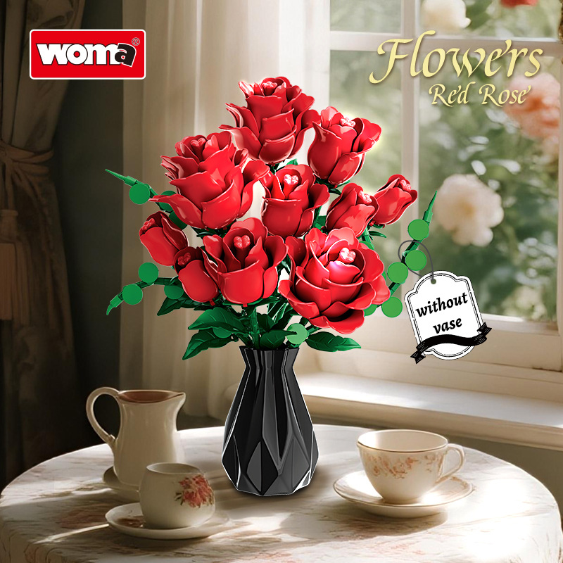 沃马积木玫瑰花束永生花女孩子拼