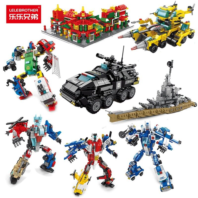 乐乐兄弟积木变形机器人挖掘机城