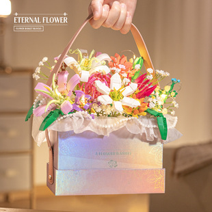 唯乐创想积木6021 玩具女孩子礼物 6024永生花篮ins风摆件儿童拼装