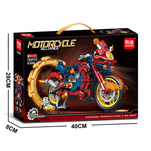 明迪K3090拼装摩托车积木带联动