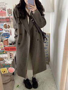 毛呢外套女中长款小个子2023新款秋冬季高级感赫本风过膝呢子大衣