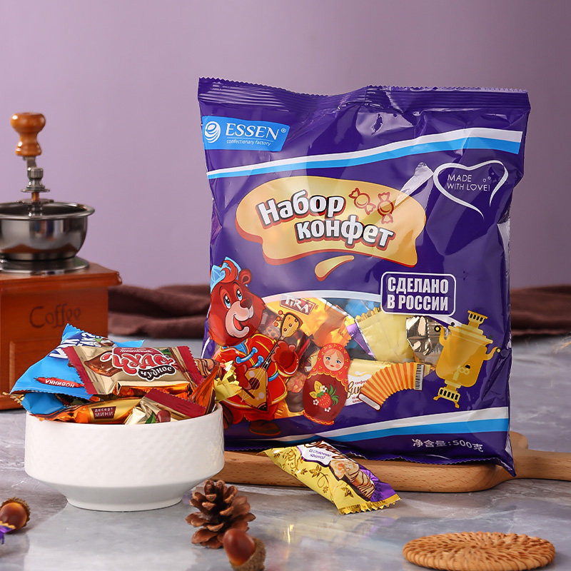 俄罗斯原装进口糖果贵族牌混合巧克力味饼干花生夹心喜糖年货袋装