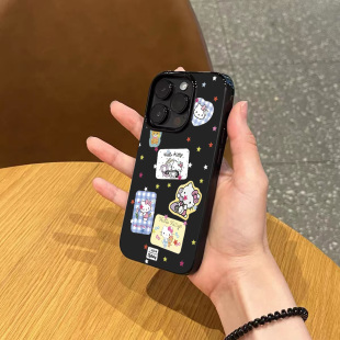 日韩ins可爱少女卡通猫咪手机壳适用苹果17promax新款 iPhone17亮黑色16pro硅胶13女12磨砂15软壳