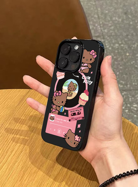 日韩少女心可爱猫咪手机壳适用苹果17promax新款iphone15pro亮黑色14磨砂超薄13硅胶12女款11高级16全包软壳