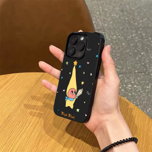 ins小众趣味宝剑星星人手机壳适用苹果17promax新款 13女12卡通11全包软壳 iPhone16pro亮黑色15硅胶14磨砂薄款