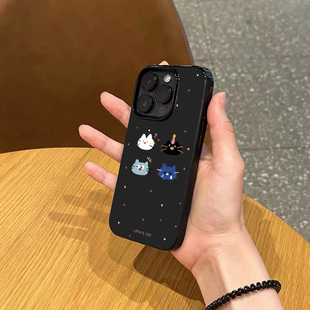 韩系ins风小众风波点猫咪头像手机壳适用苹果17promax新款 iPhone15亮黑色14磨砂13超薄女16全包防摔硅胶软壳