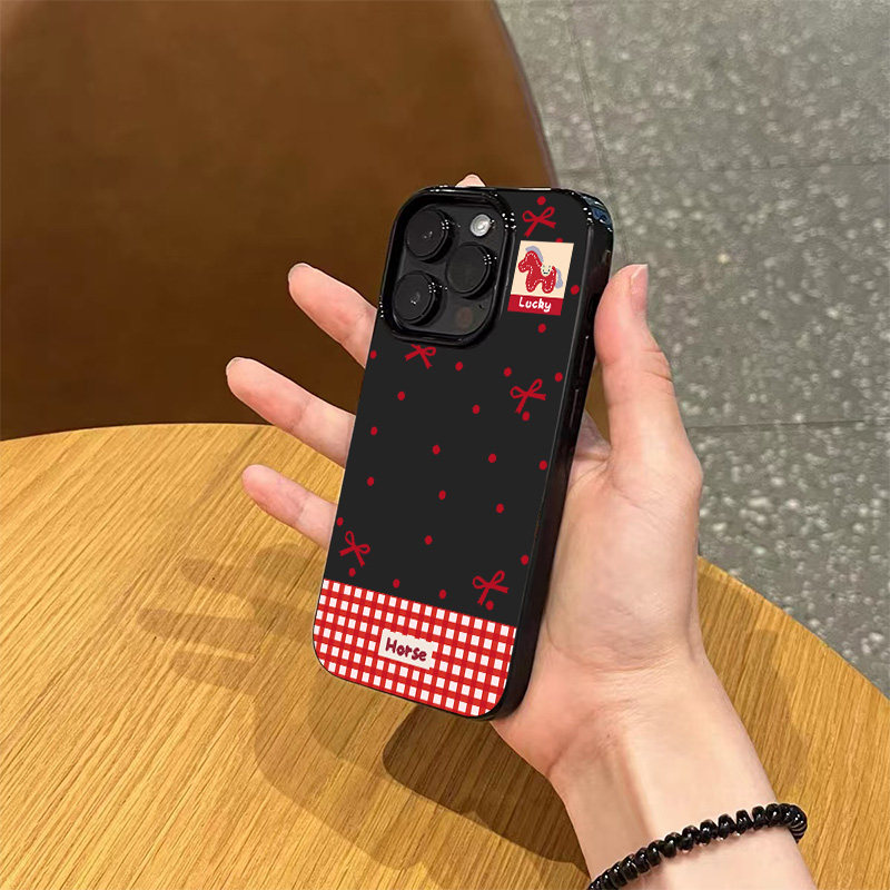 新年款喜庆蝴蝶结小马手机壳适用苹果17promax新款iPhone16亮黑色15pro硅胶14磨砂13超薄12女款11全包防摔软,3C数码配件,手机保护套/壳,淘宝优惠券,粉丝福利购,淘宝优惠卷