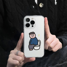 原创卡通趣味男孩适用苹果16promax不会撞壳手机壳iphone15新款14pro黑边防摔条13透明11情侣12男生x硅胶软壳