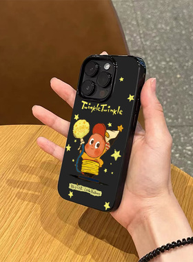 ins可爱卡通气球星星人手机壳适用苹果17promax新款iPhone16亮黑色15硅胶14磨砂薄款13小众不撞款12全包11软