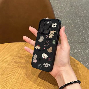 ins日韩卡通可爱小狗手机壳适用苹果17promax新款 iPhone16pro亮黑色15硅胶14磨砂超薄13情侣12小众11全包软壳