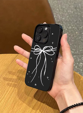 ins风小众蝴蝶结手机壳适用苹果17pormax新款iPhone15亮黑色14pro硅胶13少女心12磨砂11防摔16全包防摔软壳