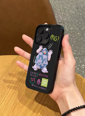 韩系ins小众卡通紫色小怪兽手机壳适用苹果17pormax新款iPhone15pro亮黑色14pro全包13磨砂12男女16全包软壳