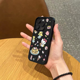 韩系ins卡通可爱甜品猫咪手机壳适用苹果17promax新款 iphone15亮黑色14pro磨砂13女12小众11硅胶16全包防摔