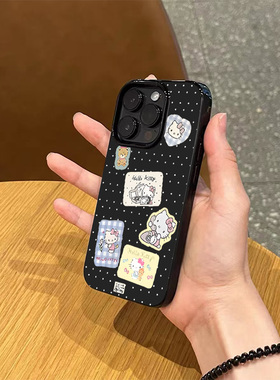 韩系ins卡通可爱白色波点猫咪手机壳适用苹果17promax新款iPhone16pro黑色17air硅胶15小众14透明13全包软