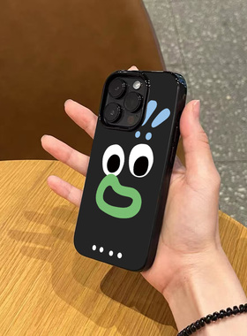日韩ins卡通可爱搞怪表情手机壳苹果17promax新款iPhone15亮黑色14pro硅胶13磨砂12男女11超薄16全包防摔软壳