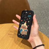 韩系ins风卡通波点小熊手机壳适用苹果17promax新款 11全包防摔软壳 iphone14亮黑色15pro磨砂13女16小众不撞款