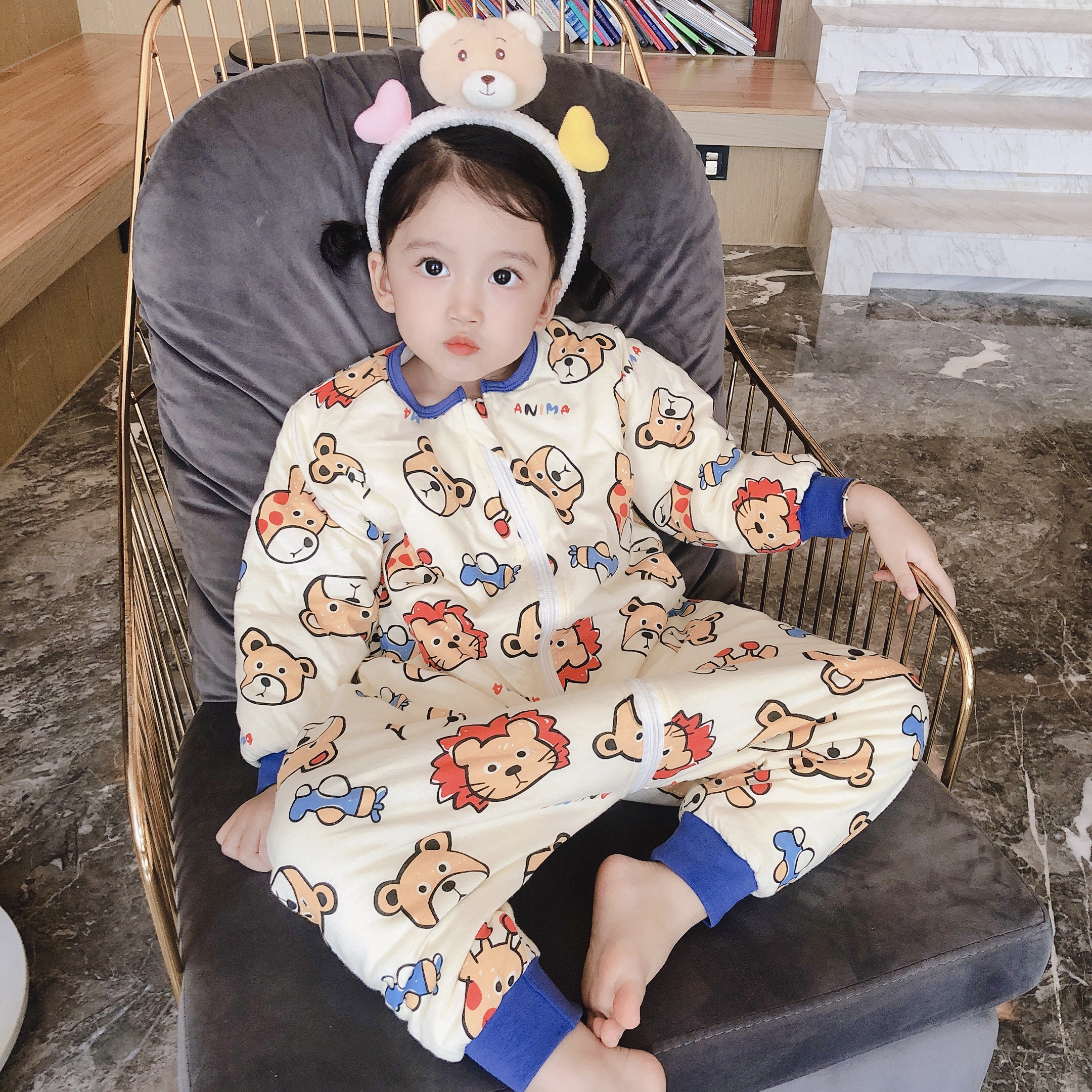 冬季夹棉儿童睡衣连体纯棉婴儿
