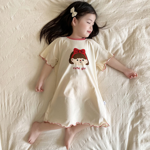 夏季儿童睡裙短袖纯棉宝宝家居服女童睡衣裙子2025新款薄款公主风