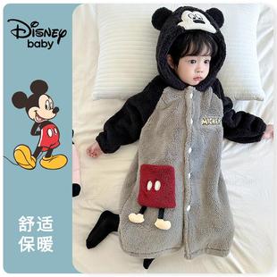 儿童法兰绒睡袍米老鼠长款加厚宝宝珊瑚绒连体睡衣冬款男女童浴袍