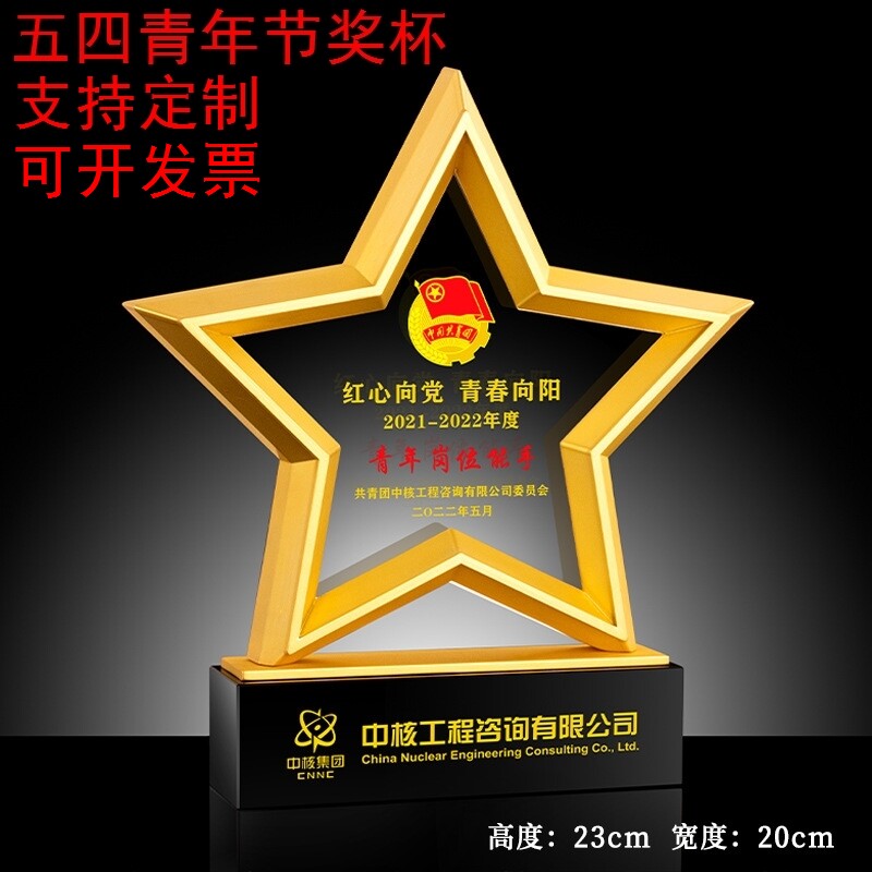 共青团委员会五四青年节优秀团员表彰大会水晶奖杯定制青年标兵奖