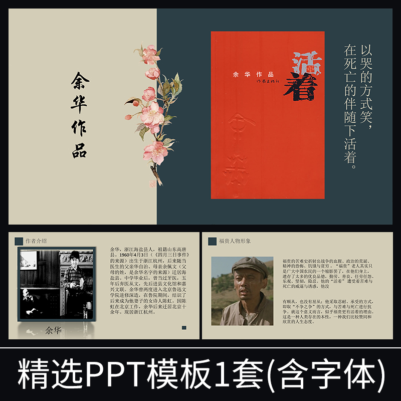 s004余华活着小说富贵凤霞文学作品许三观个人介绍简介ppt模板