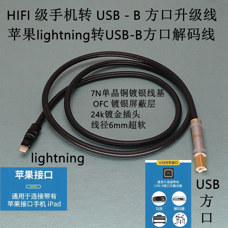 苹果转USB方口B电子钢琴手机OTG解码器音频线/dac耳放数据