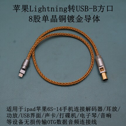 OTG线Type-C苹果Lightning转方口USB连耳放解码器打碟机otg音频线