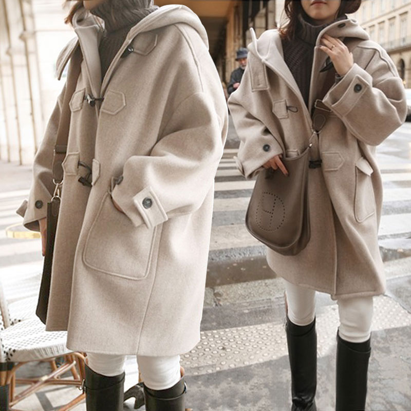 娇小女装xs秋冬森系牛角扣妮子大衣韩版学生小个子加厚毛呢外套女