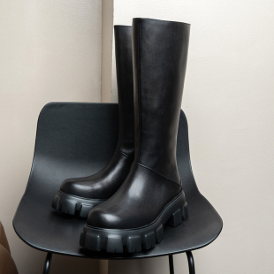 原创头层牛皮靴子男长靴高级感2025冬季 高筒马靴 6cm厚底增高男士