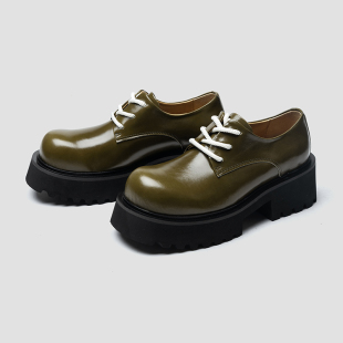 绿色德比鞋 英伦厚底增高时尚 男士 里外全真皮CGDl复古米奇大头皮鞋