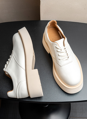 里外全真皮运动白皮鞋男款德比鞋简约高级感厚底增高单鞋透气潮