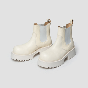 短靴加绒 6.5cm增高白色切尔西靴男全牛皮2025秋冬新款 高跟鞋 先生