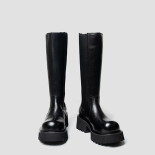 里外全小牛皮男士 切尔西长筒靴厚底6.5cm增高男马靴高筒马丁靴子