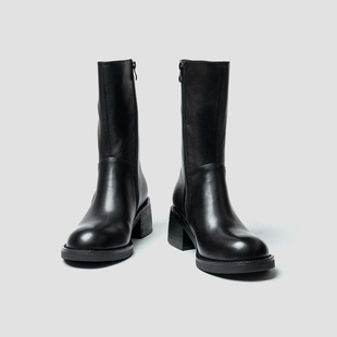 配风衣大衣 2026冬加绒休闲高筒皮靴子 头层牛皮6cm增高中筒靴男款