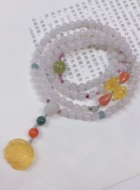 纯天然和田玉帝王浓郁紫色烟青玉108手串原创diy蜜蜡毛衣链卡6mm