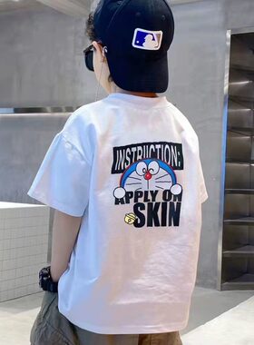 男童夏装卡通机器猫t恤短袖2026新款中大童纯棉宽松体恤儿童上衣