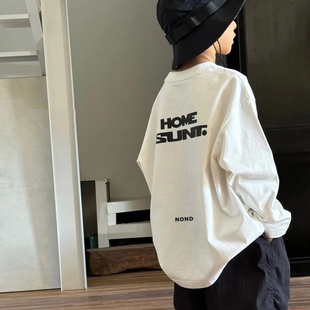 男童纯棉长袖T恤儿童潮酷打底衫春秋季中大童帅气百搭薄款上衣