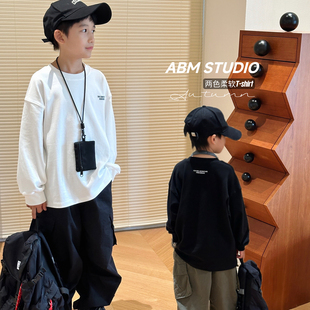 男童薄款长袖T恤春秋季2025新款儿童纯棉打底衫中大童百搭上衣潮