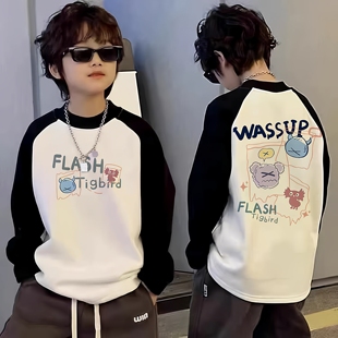 儿童拼色内搭打底衫男童长袖t恤春秋款中大童男孩纯棉薄款上衣潮