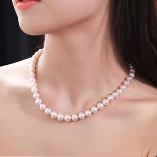 新款天然珍珠项链母贝白色淡水正圆无暇生日送长辈妈妈母亲节礼物