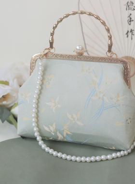 神隐手作寻兰戏蝶国风复古手提包新中式配旗袍汉服百搭口金包女包