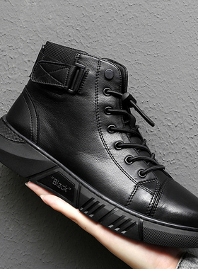 真皮马丁靴男冬季加绒防滑棉鞋英伦风高帮休闲百搭大码雪地靴4648