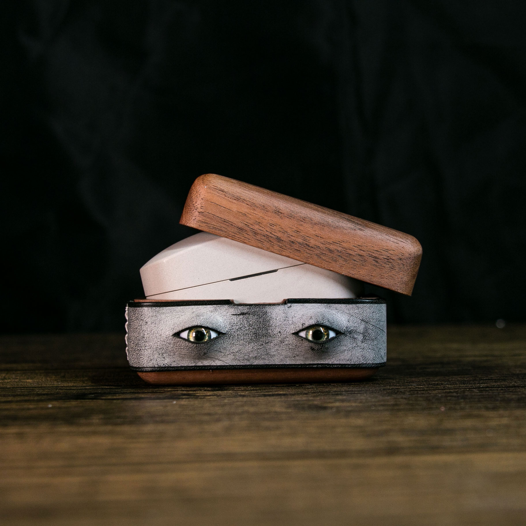 索尼木质皮革硬眼睛耳机壳