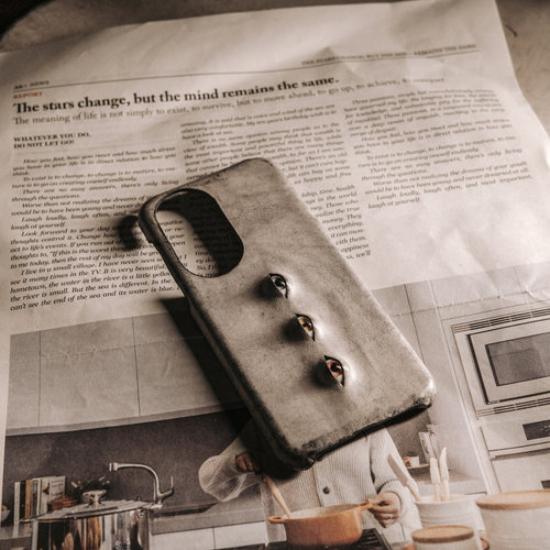 华为眼睛手机壳真皮复古