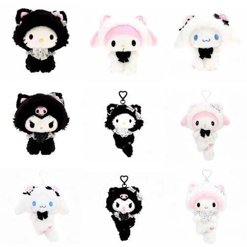 预订  2月港版slo黑白猫咪hellokitty美乐蒂毛绒挂件娃娃