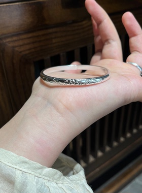 叠雪 足银999纯银手镯女款开口镯子送女友礼物纯手工錾梅花手镯